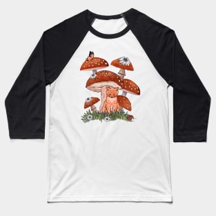 Cat and Mushroom Baseball T-Shirt